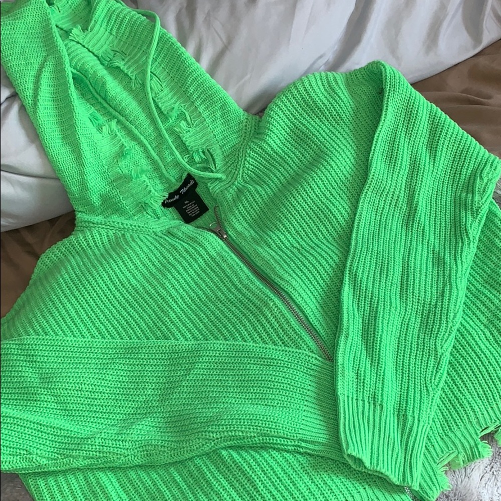 Green distressed cropped hoodie